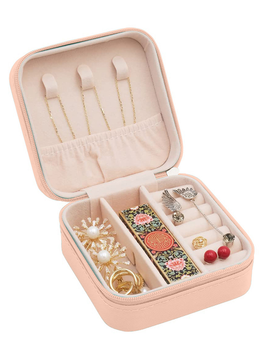 Cortina Peach-Coloured  Zipper Portable Jewellery Storage Organiser