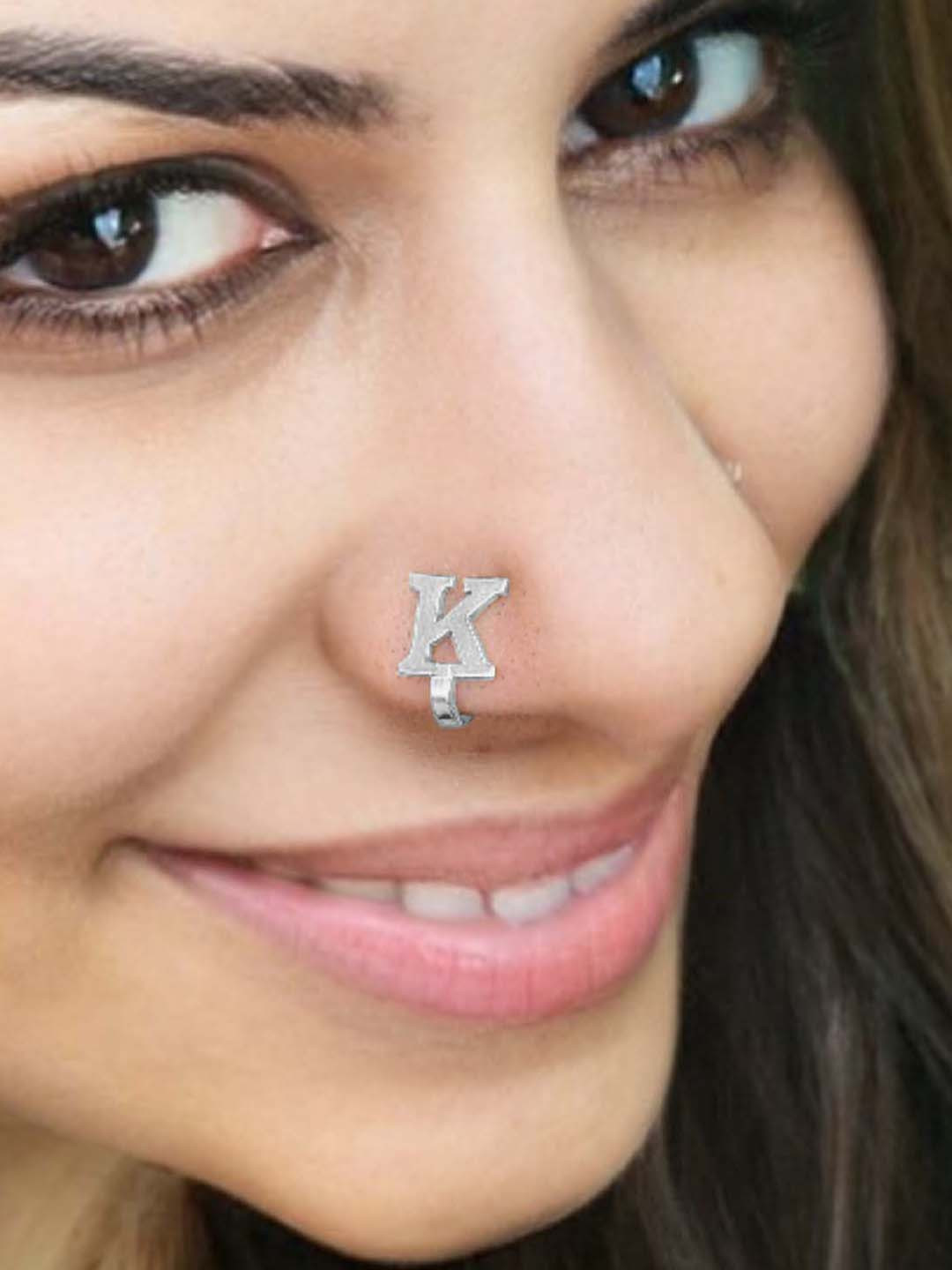 Goldnera 925 Sterling Silver K Alphabet Design No Piercing Stud Nosepin