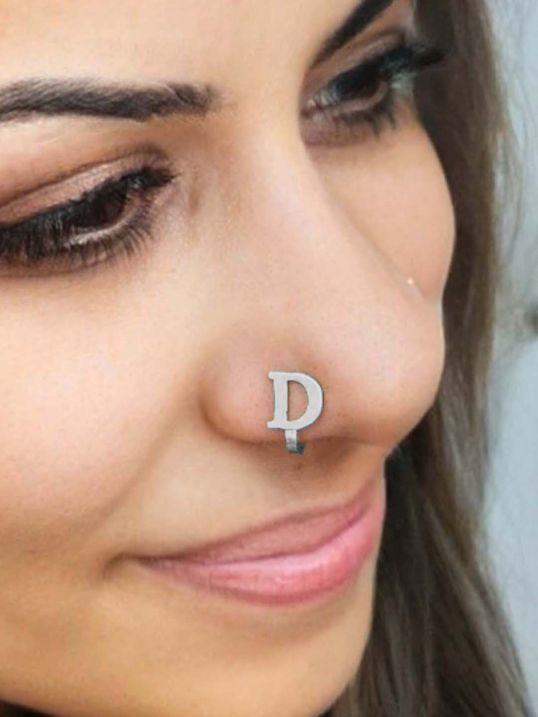 Goldnera 925 Sterling Silver D Alphabet Design No Piercing Stud Nosepin