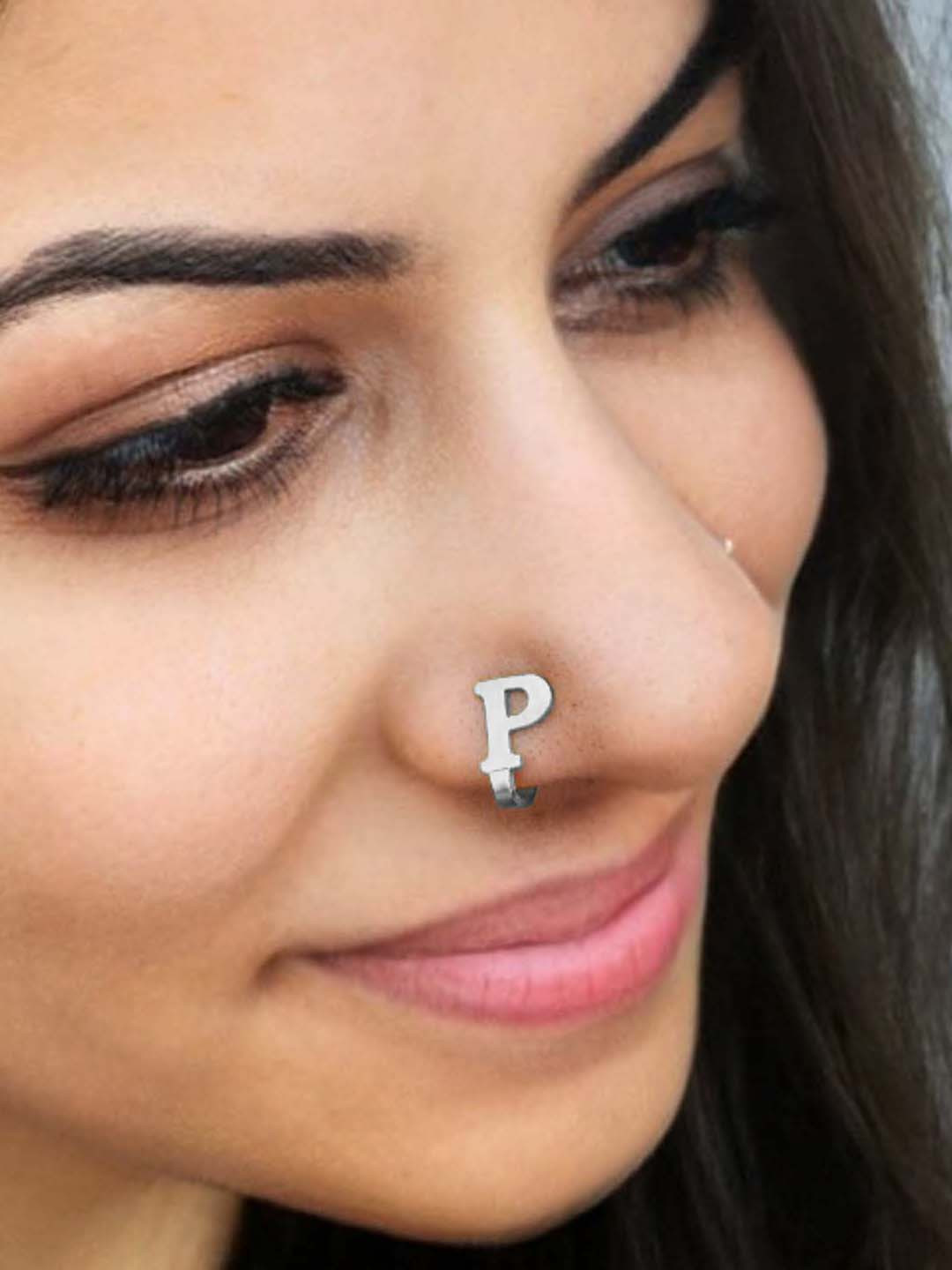 Goldnera 925 Sterling Silver P Alphabet Design No Piercing Stud Nosepin