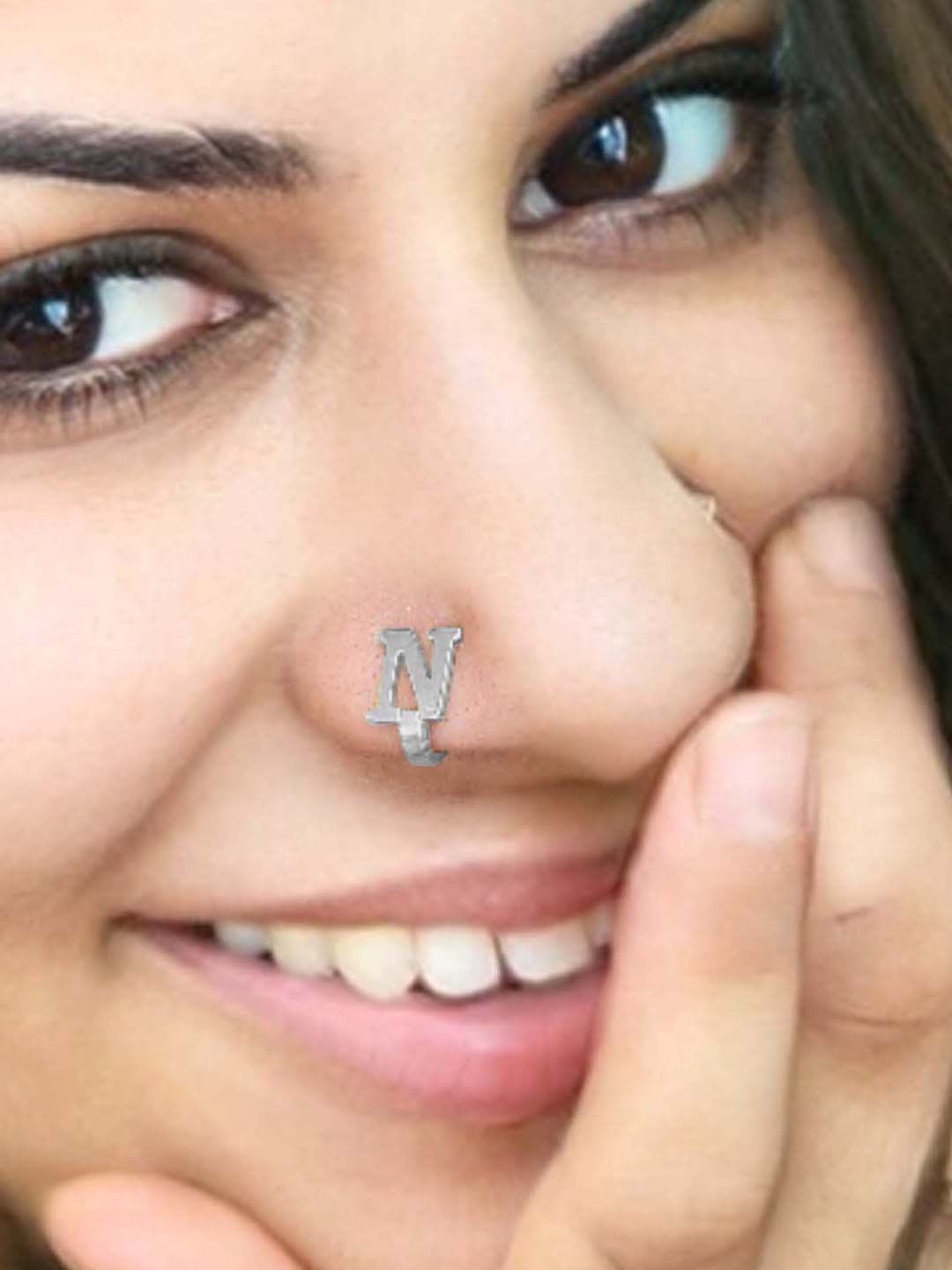 Goldnera 925 Sterling Silver N Alphabet Design No Piercing Stud Nosepin