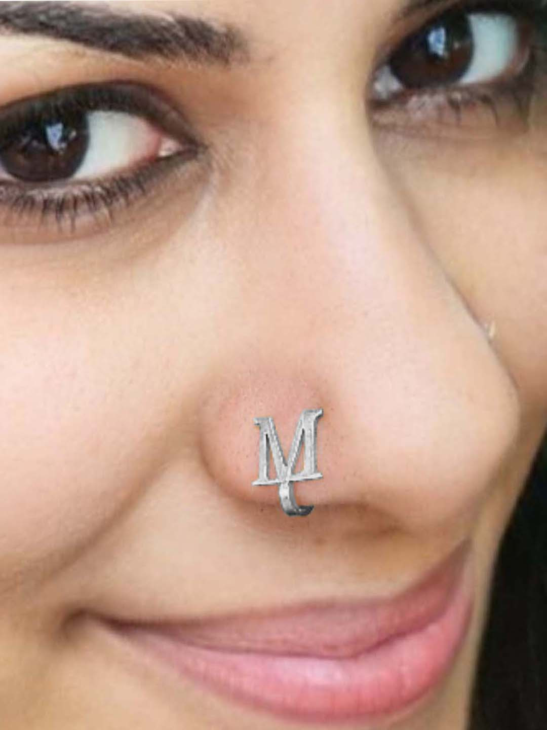 Goldnera 925 Sterling Silver M Alphabet Design No Piercing Stud Nosepin
