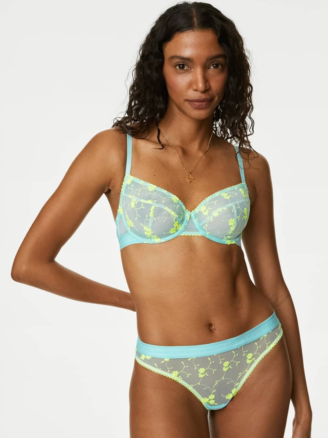 Marks & Spencer Embroidered Low Rise Thong Briefs T818847TLIGHT TURQUOISE
