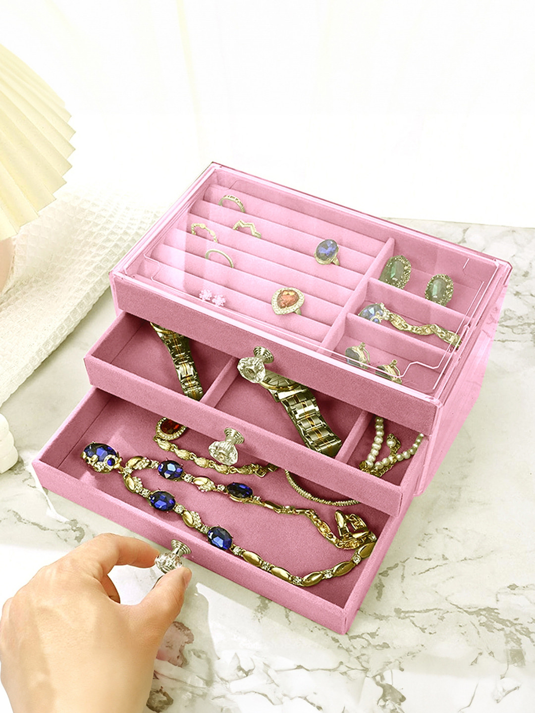 Cortina Pink Multi-Layer Portable Jewellery Storage Organiser Box