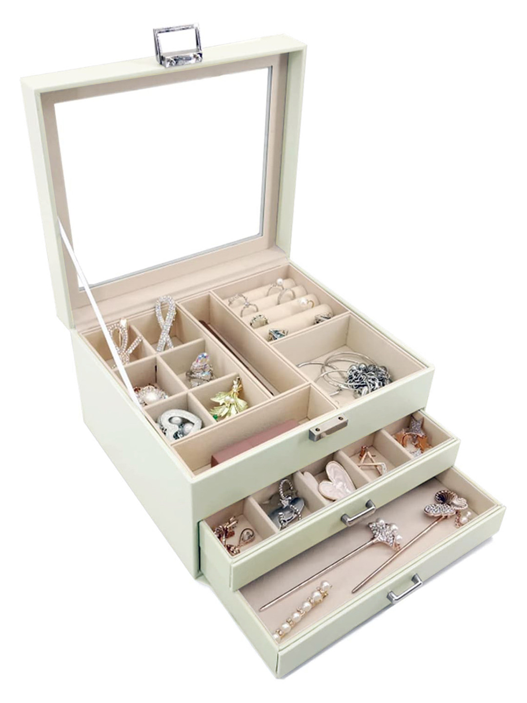 Cortina Cream-Coloured Zipper Portable Jewellery Storage Organiser