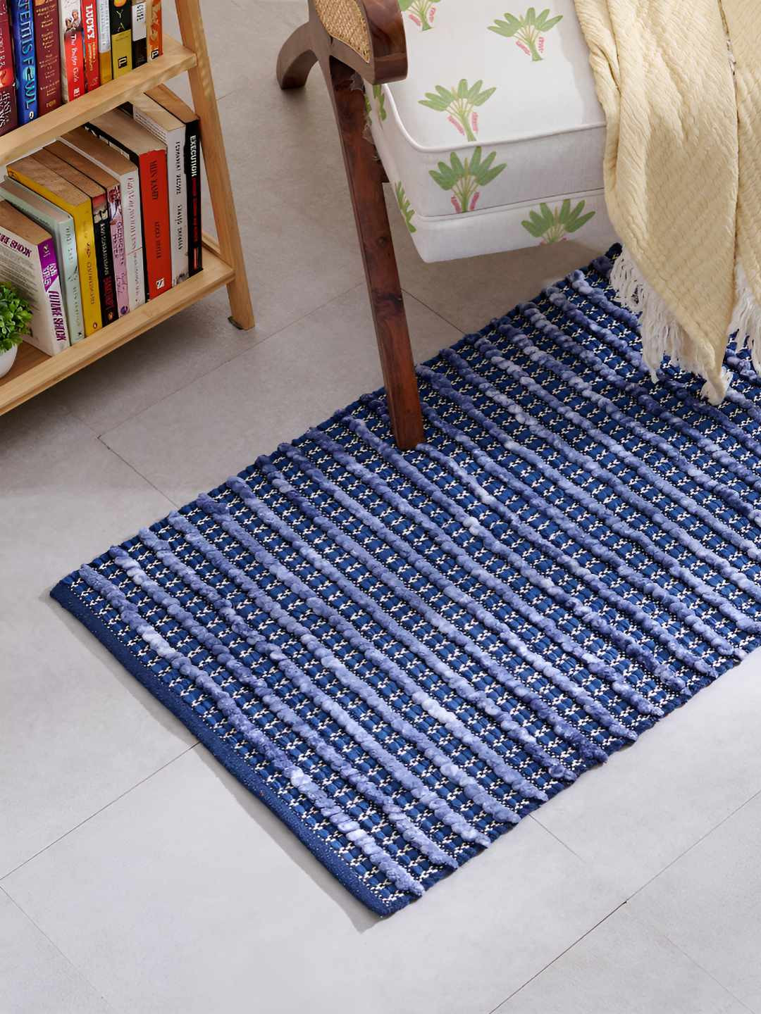 Home Centre Blue & White Crimson Danila Woven Dhurrie