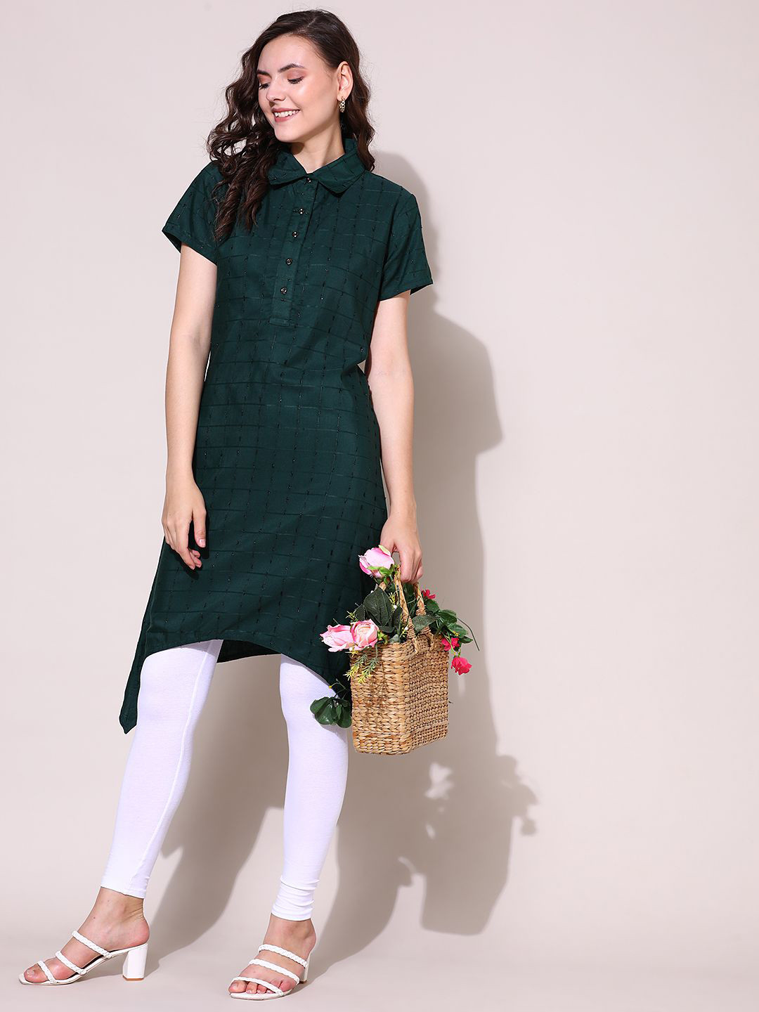 KALINI Checked A-Line  Lurex Weave Designer Kurti for Women