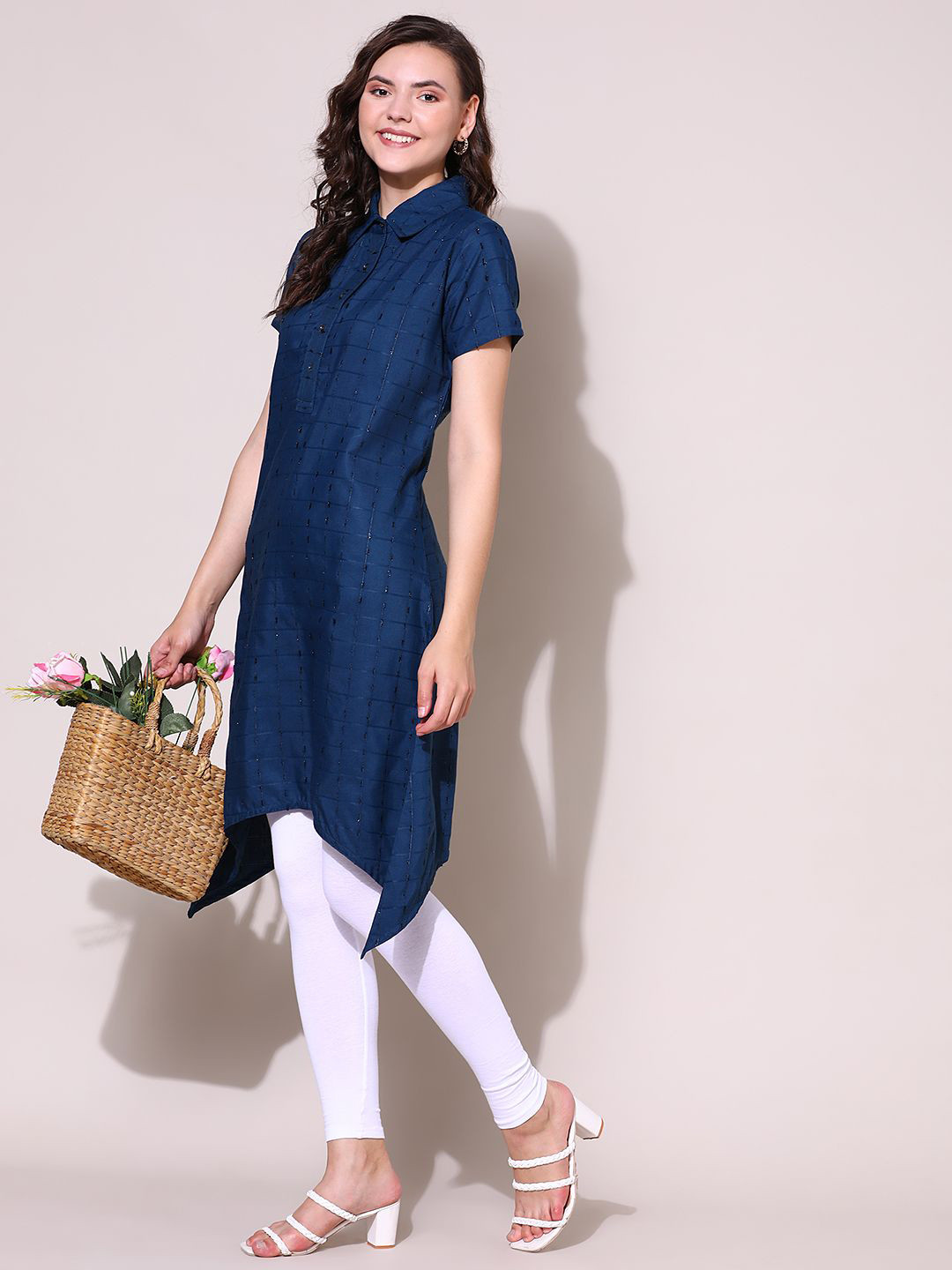 KALINI Check Style Stylish Lurex Weave Designer Kurti for Women