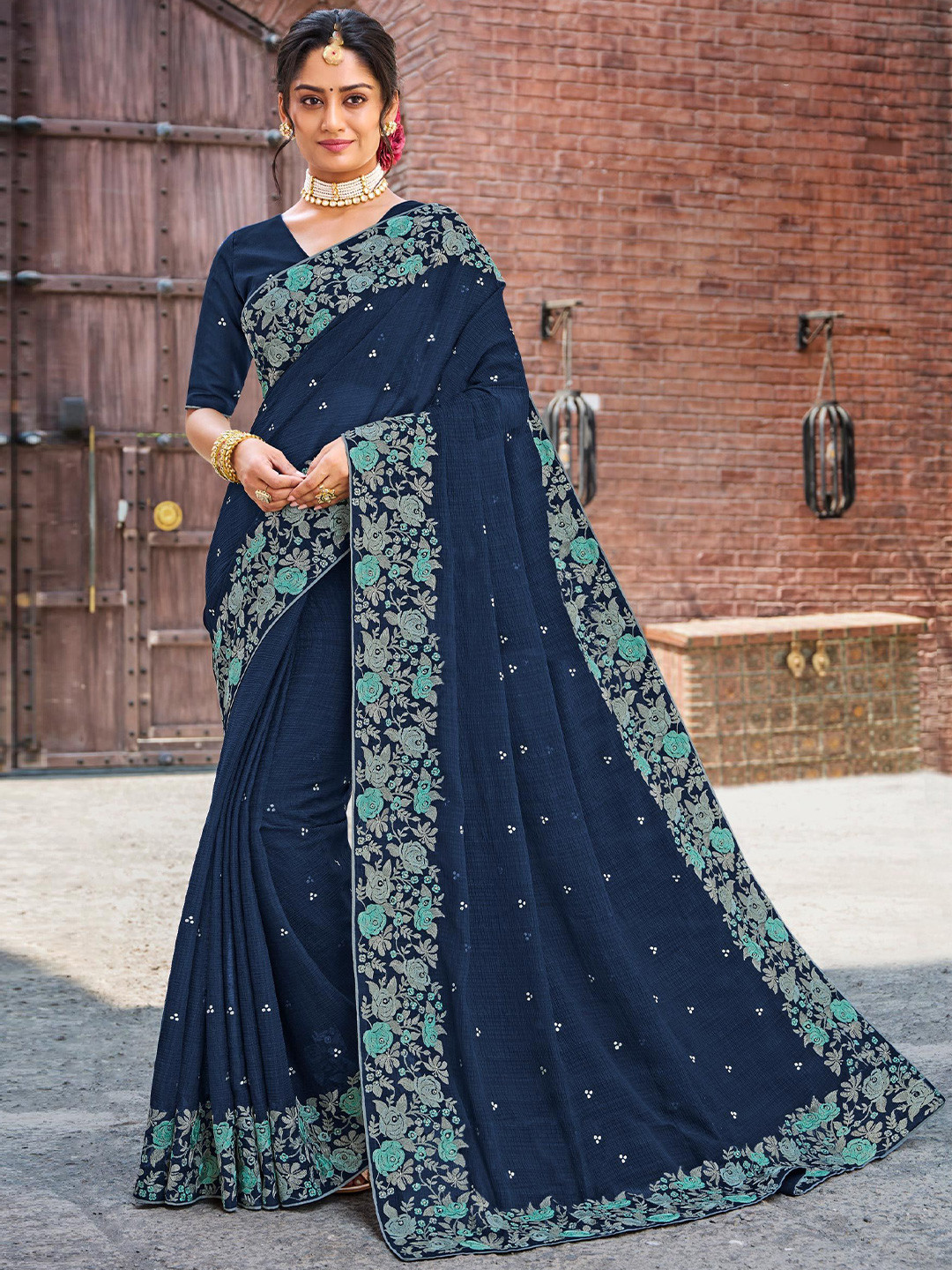 Laxmipati Beads and Stones Poly Chiffon Beads and Stones Saree