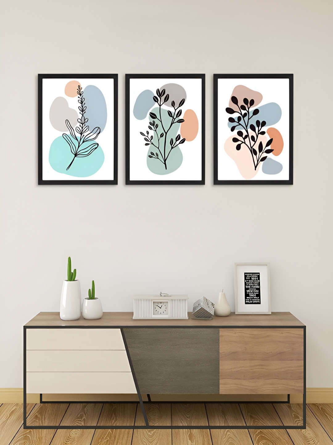 Giftii Flat Leaf Wood Matte Hanging Hall 3Pcs Floral Wall Decor-13In