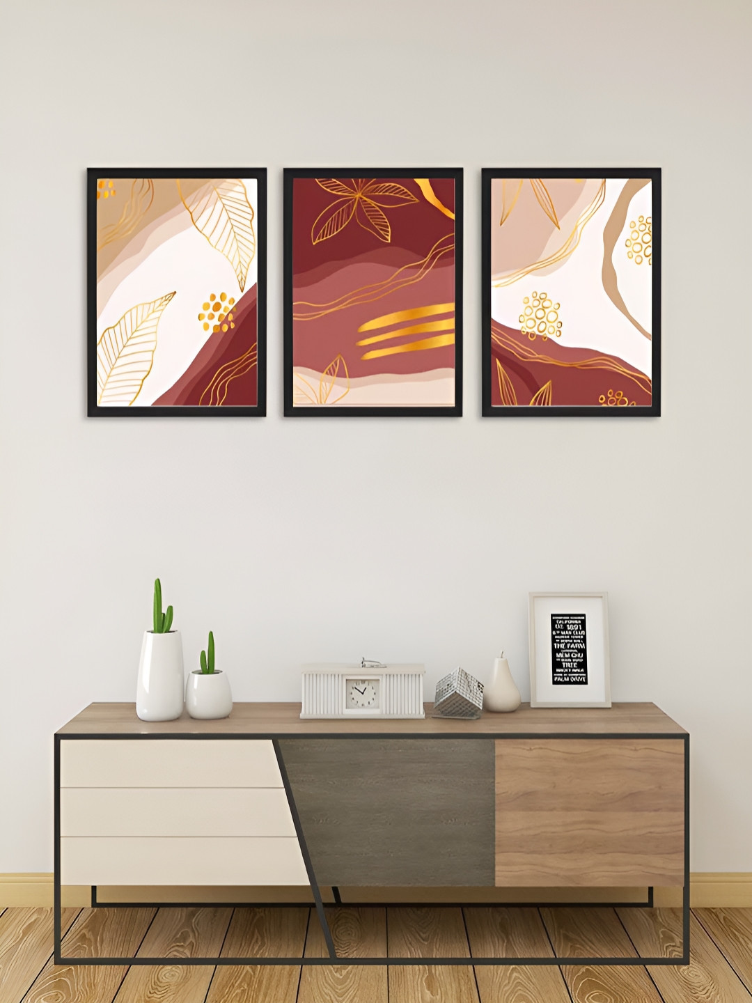 Giftii Unique home decor Wood Floral Matte Hanging Hall 3Pcs Abstract Wall Decor-13In