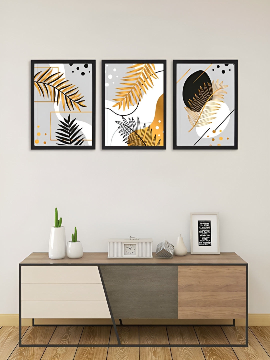 Giftii Glowing Petals Wood Matte Hanging Hall 3Pcs Abstract Wall Decor-13In