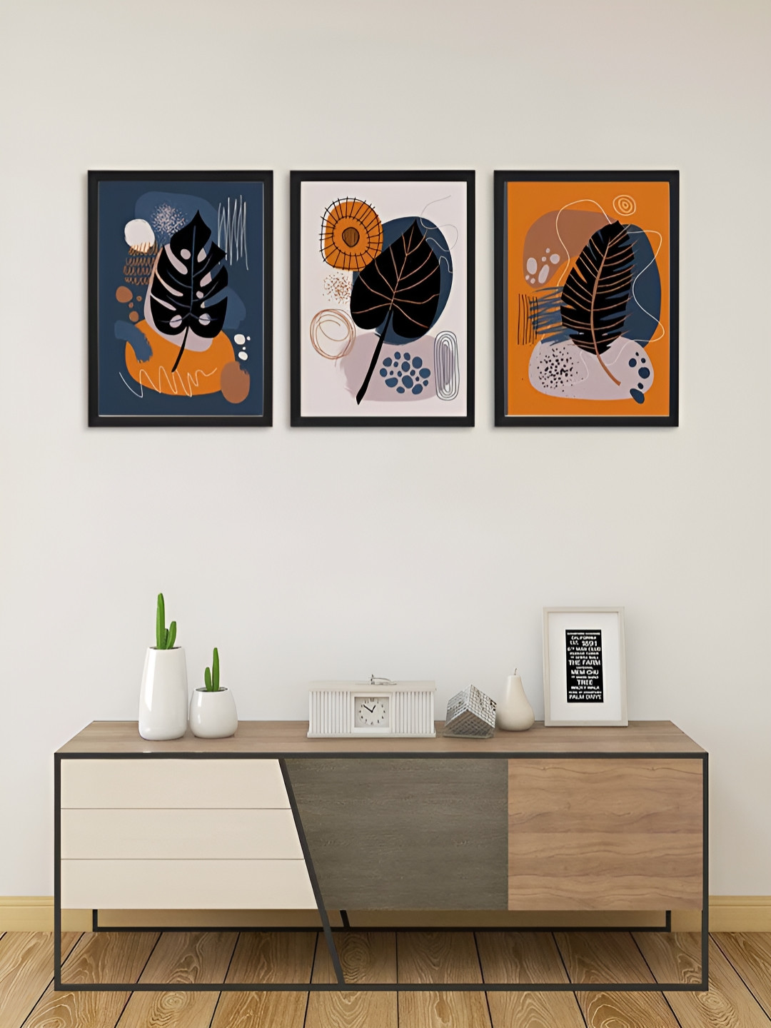 Giftii Minimal Leaf Wood 3 Piece Wall Rectangle Paintings Wall Art - 9 x 13In
