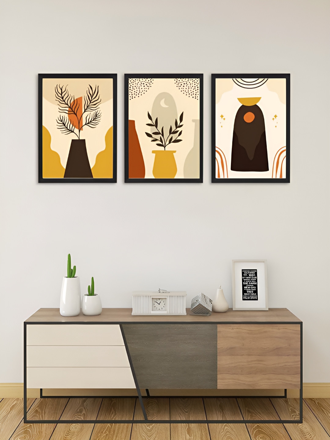 Giftii Modern wall art Wood Matte Hanging Hall 3Pcs Abstract Wall Decor-13In