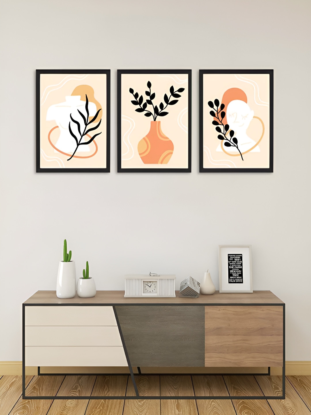 Giftii Peach & Orange 3 Pieces Wooden Wall Art