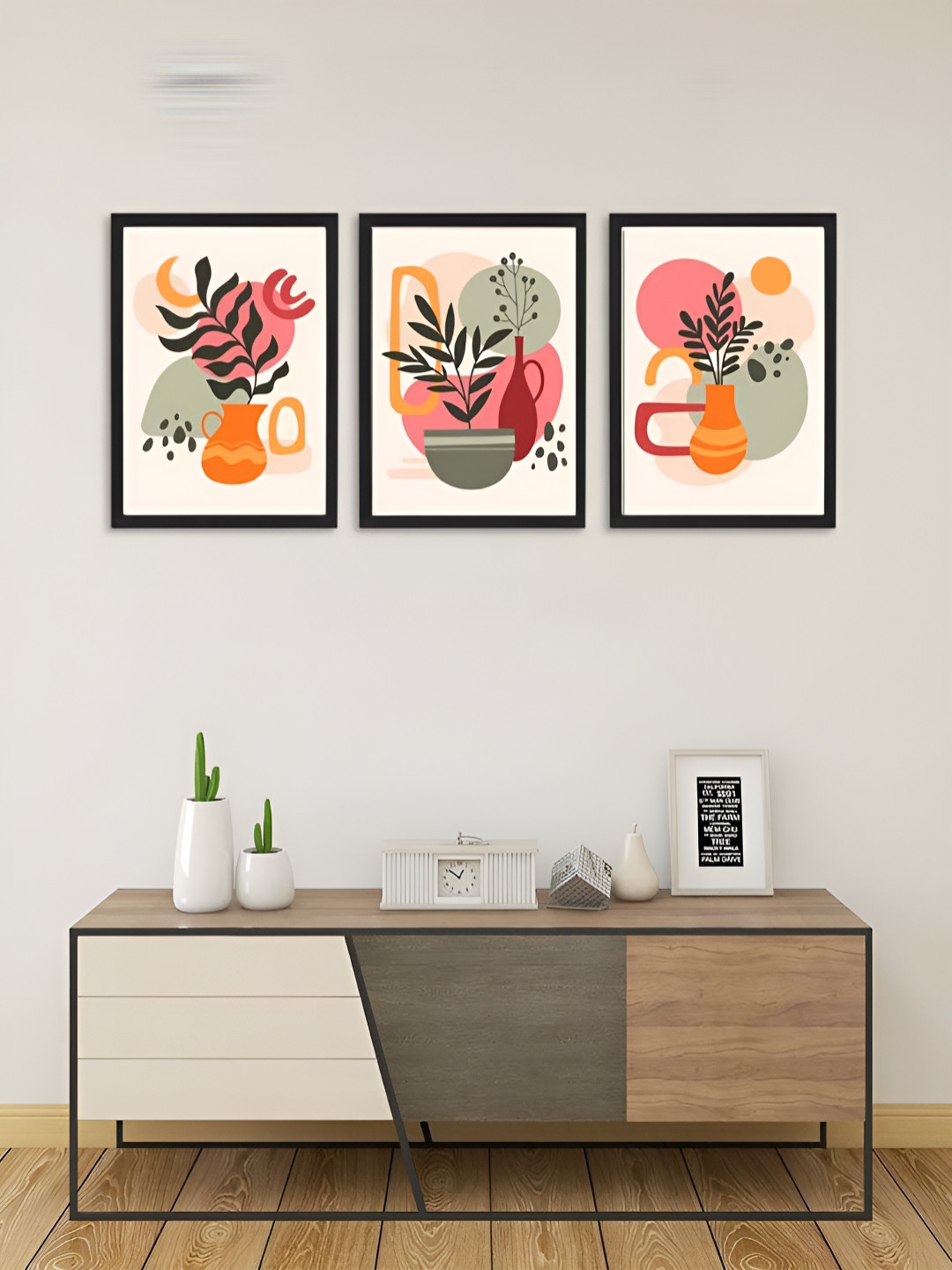 Giftii Tribal Harmony Wood 3 Piece Wall Rectangle Paintings Wall Art-13 x 8.7In