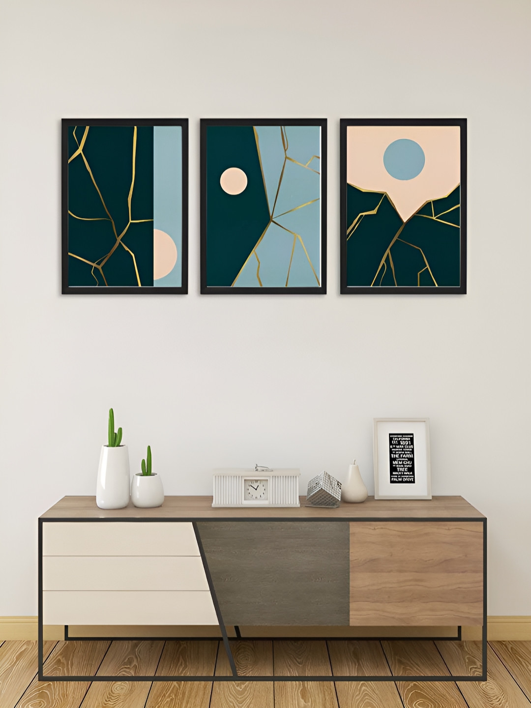 Giftii Wood 3 Piece Wall Rectangle Paintings Wall Art -13 x 9 In