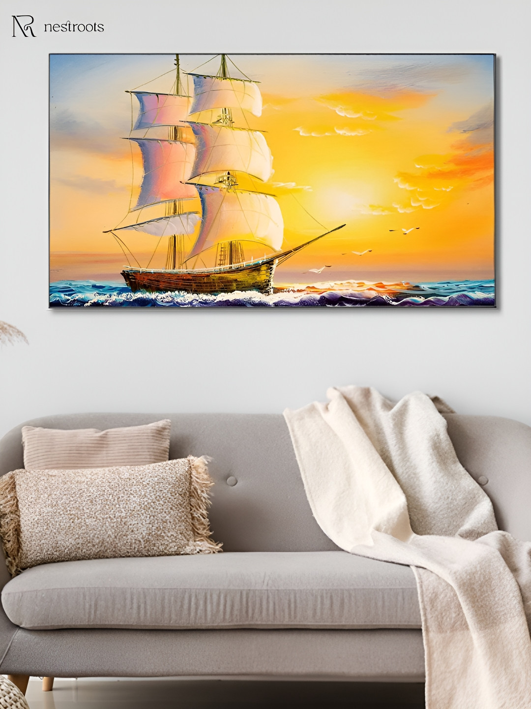 nestroots Sailboat Sunset Serenity Canvas Wall Rectangle Paintings Wall Art - 18 x 36In