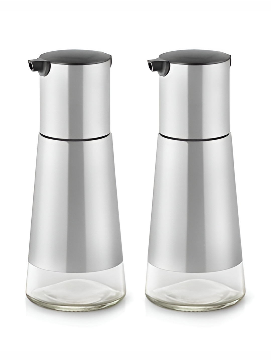 FNS Elley Silver 2 Pieces Stainless Steel & Glass Oil Dispenser