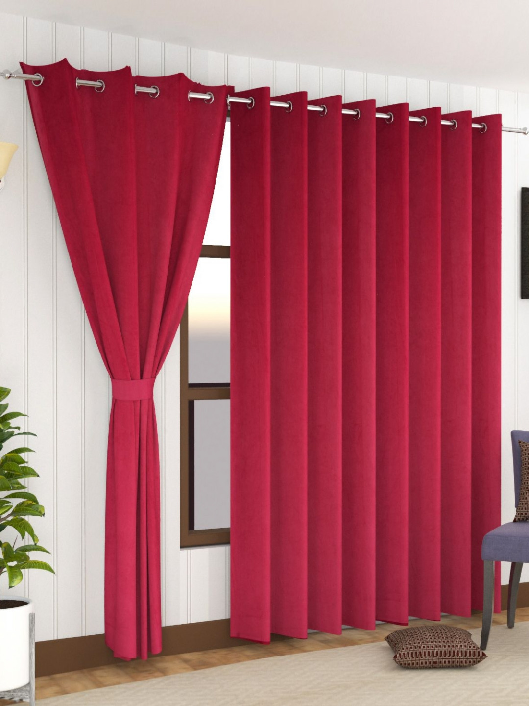 Florida Maroon Velvet Long Door Curtains