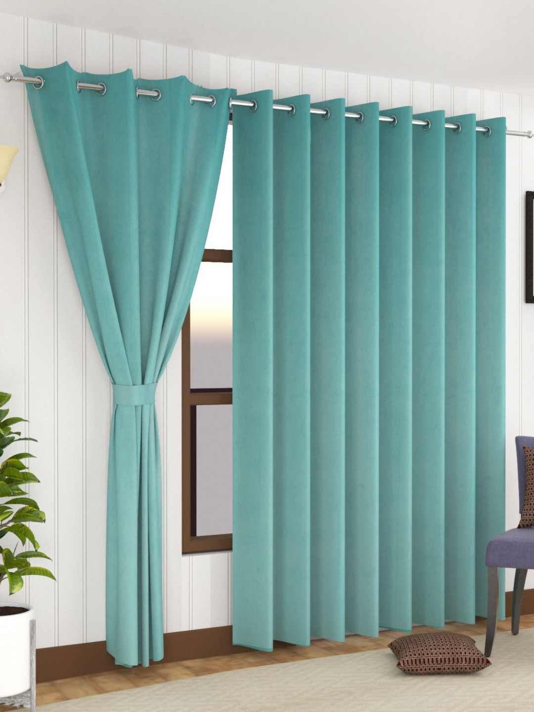 Florida Blue Velvet Long Door Curtains