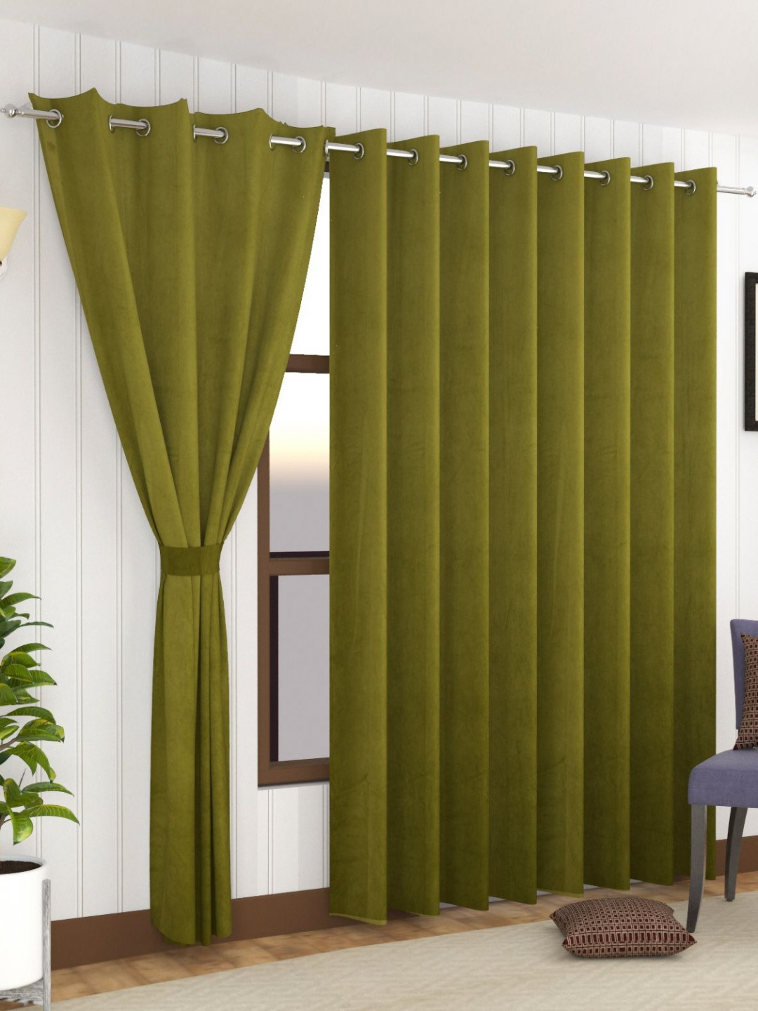 Florida Olive Green Velvet Long Door Curtain