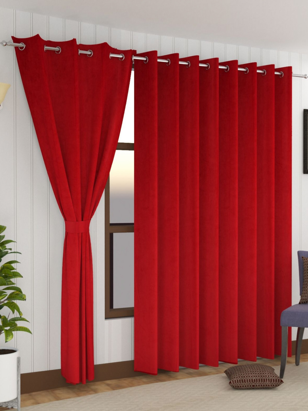 Florida Maroon 2 Pieces Velvet Black Out Door Curtain
