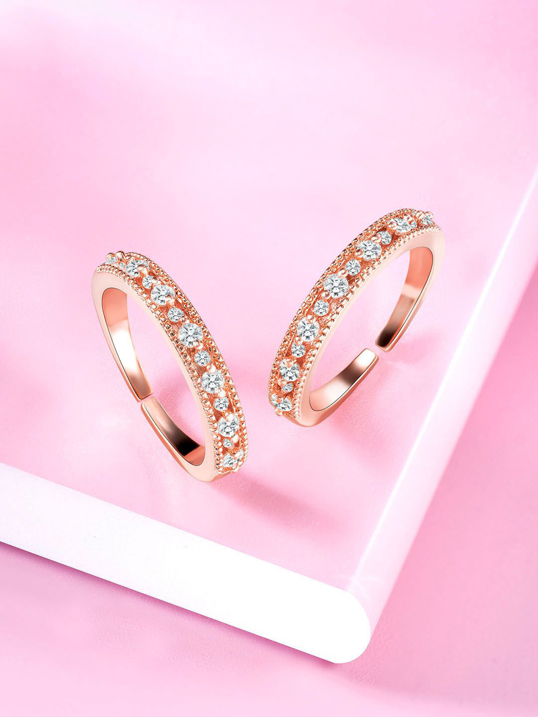 Peora Rose Gold-Plated Cubic Zirconia Toe Rings