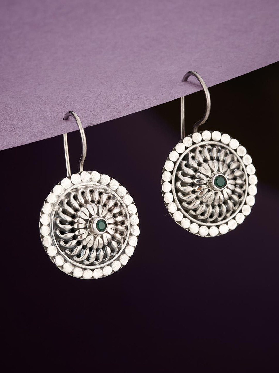 Fabindia Stone Studded Circular Drop Earrings