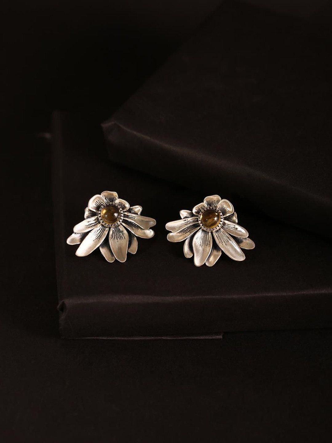 Fabindia Silver-Plated Jacket Earrings Artificial Stones Studs Earrings