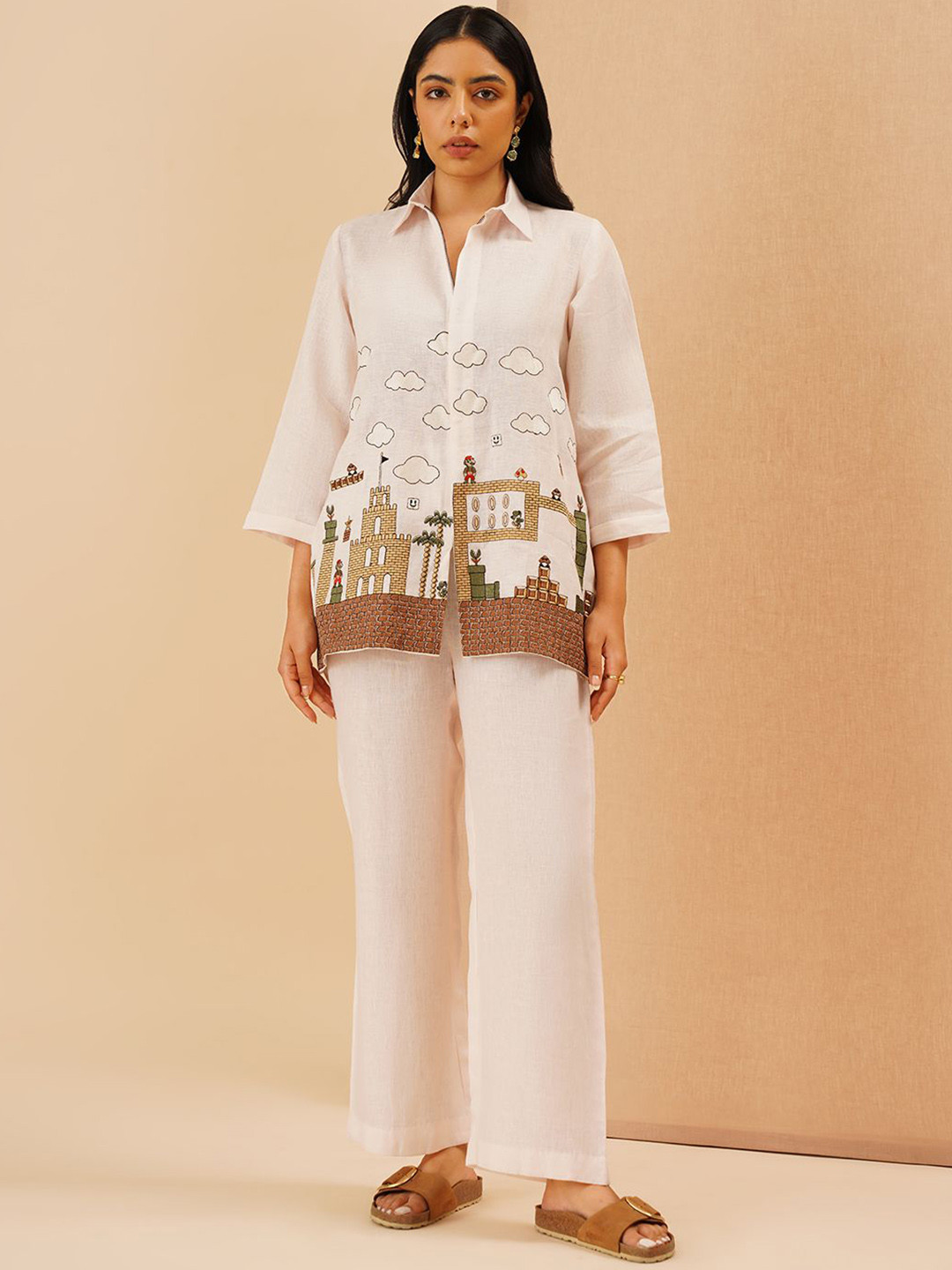 KALPRAAG Mario Theme Embroidered Zipper Shirt Co Ord Set