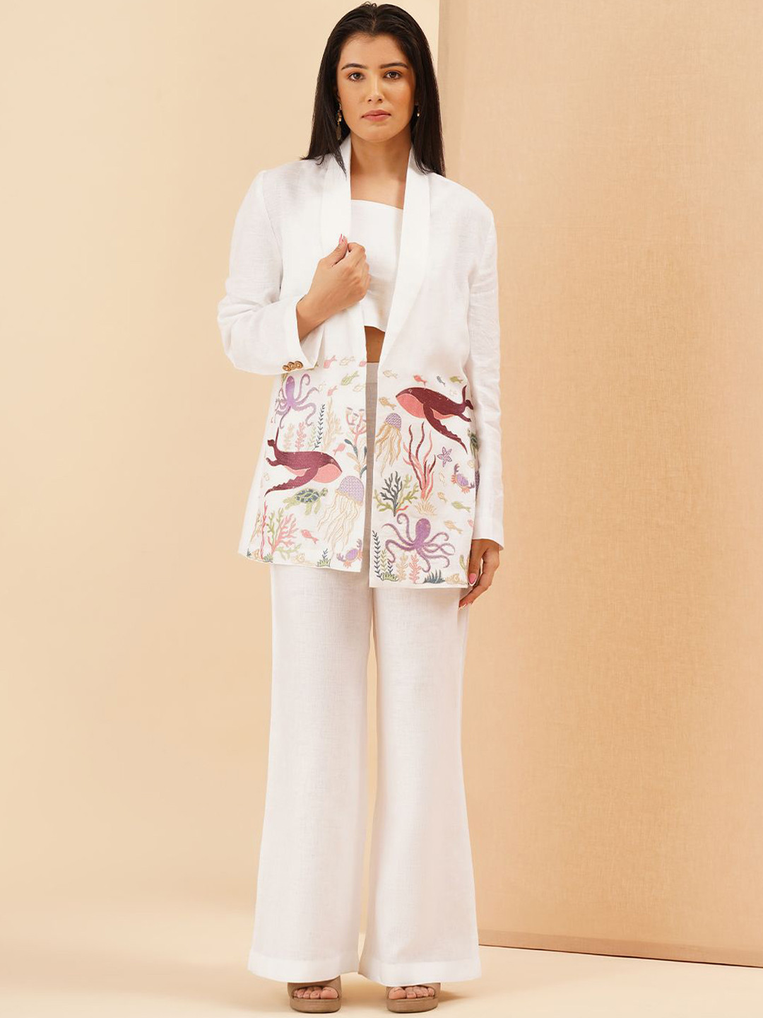 KALPRAAG Aqua Theme Embroidered Shrug Co Ord Set