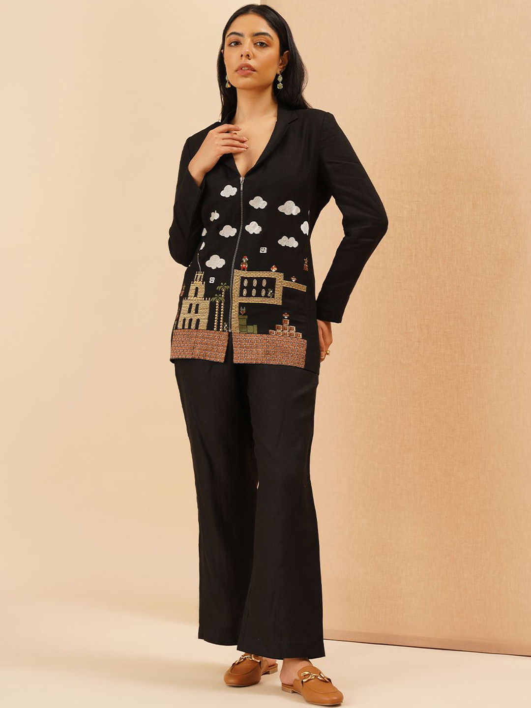 KALPRAAG Mario Theme Embroidered Zipper Co Ord Set