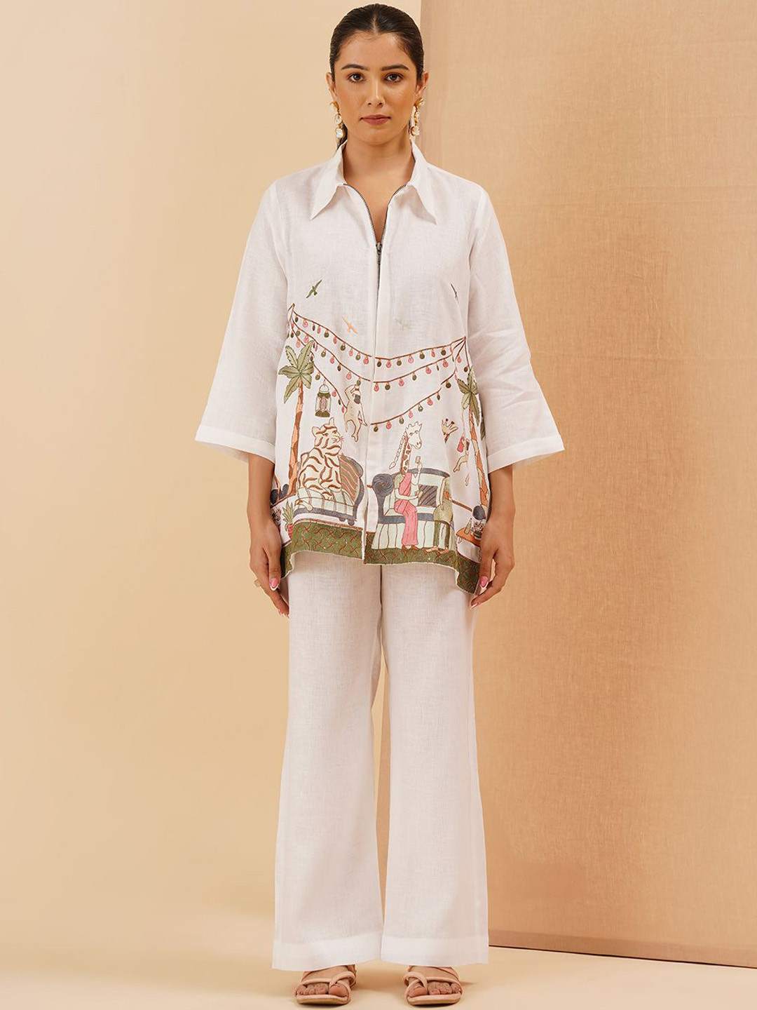 KALPRAAG Jungle Theme Embroidered Zipper Co Ord Set