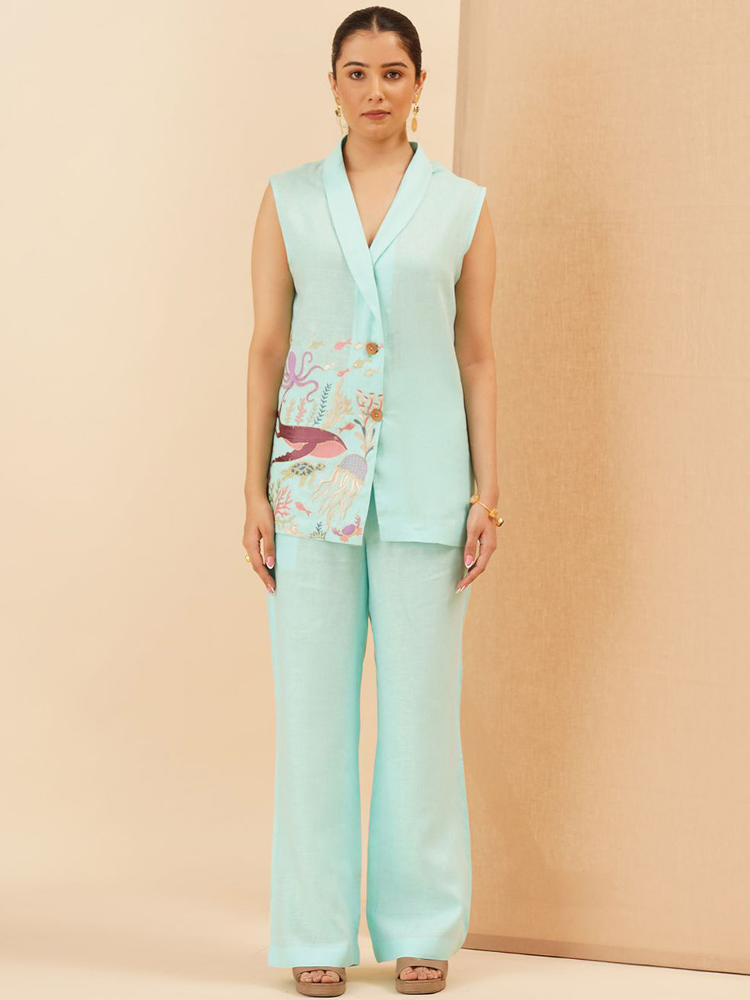 KALPRAAG Aqua Theme Cut Sleeves Co Ord Set