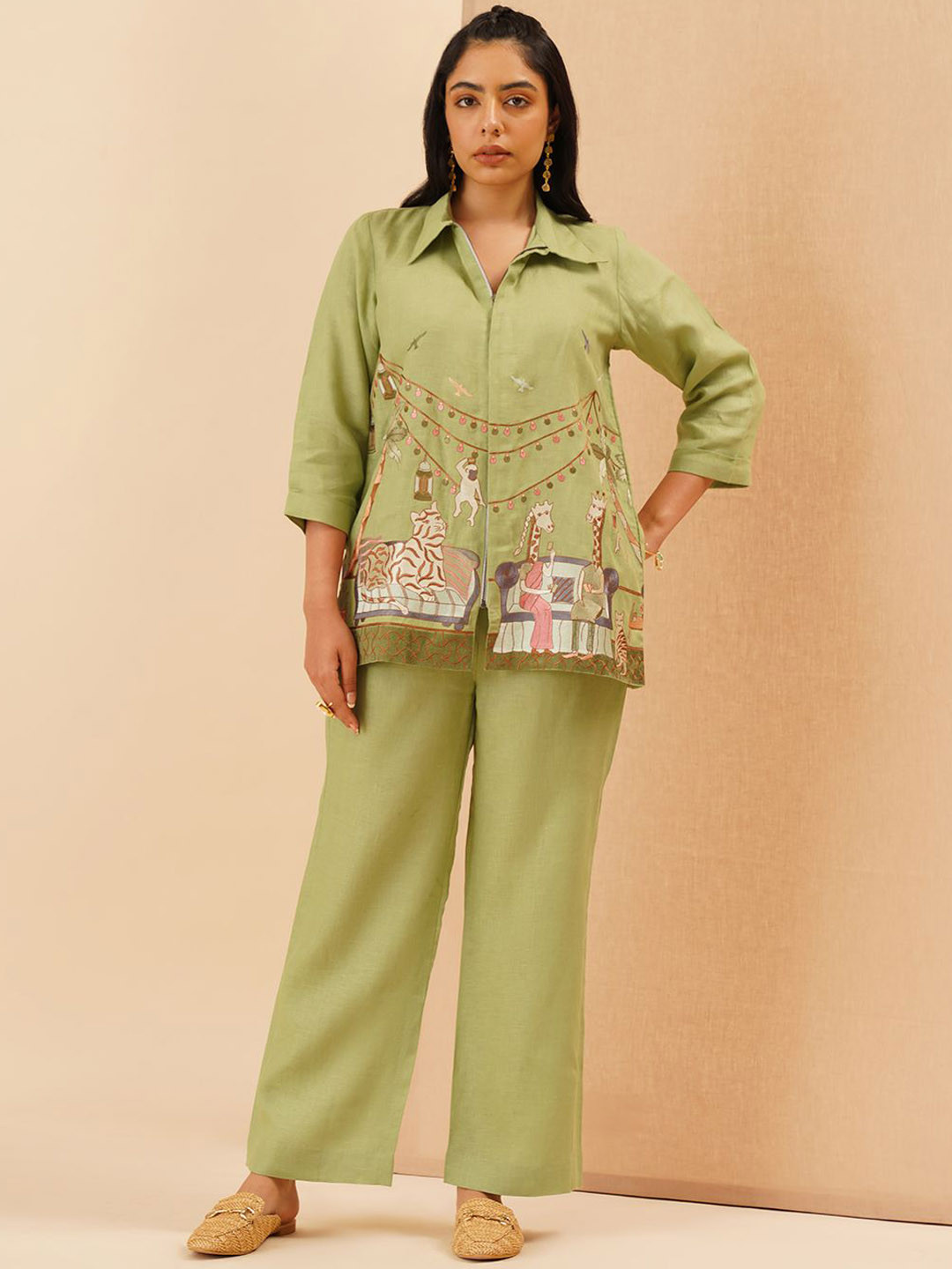 KALPRAAG Jungle Theme Emboirdered Zipper Co Ord Set