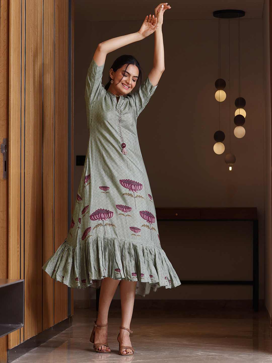 SUKRUTI DESIGN Print A-Line Midi Dress