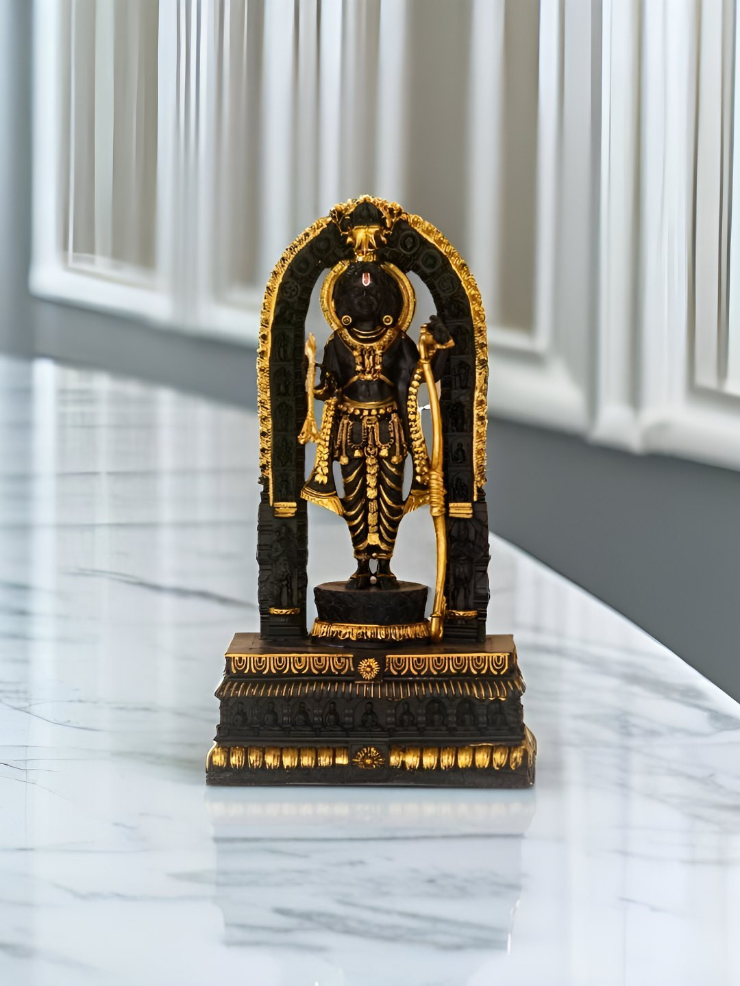 BECKON VENTURE Black Polyresin Glossy Prayer Room Tiny Showpiece - 9.1 Inches