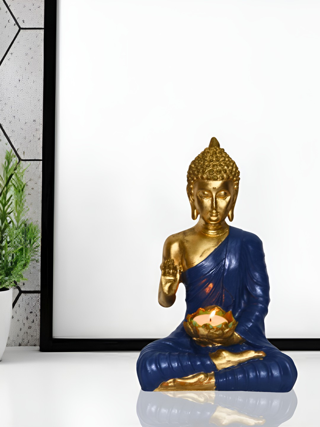 BECKON VENTURE Gold Polyresin Glossy Living Room Small Showpiece - 9.8 Inches