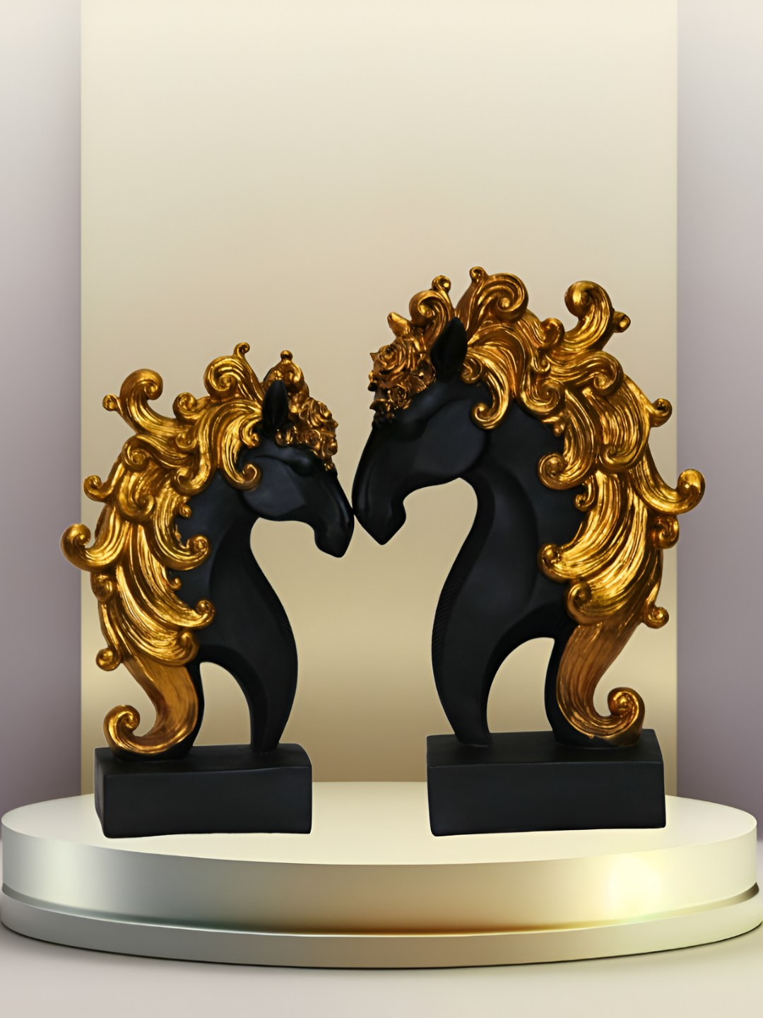 BECKON VENTURE Black Polyresin Matte Living Room Set of 2 Small Showpieces - 13.8 Inches