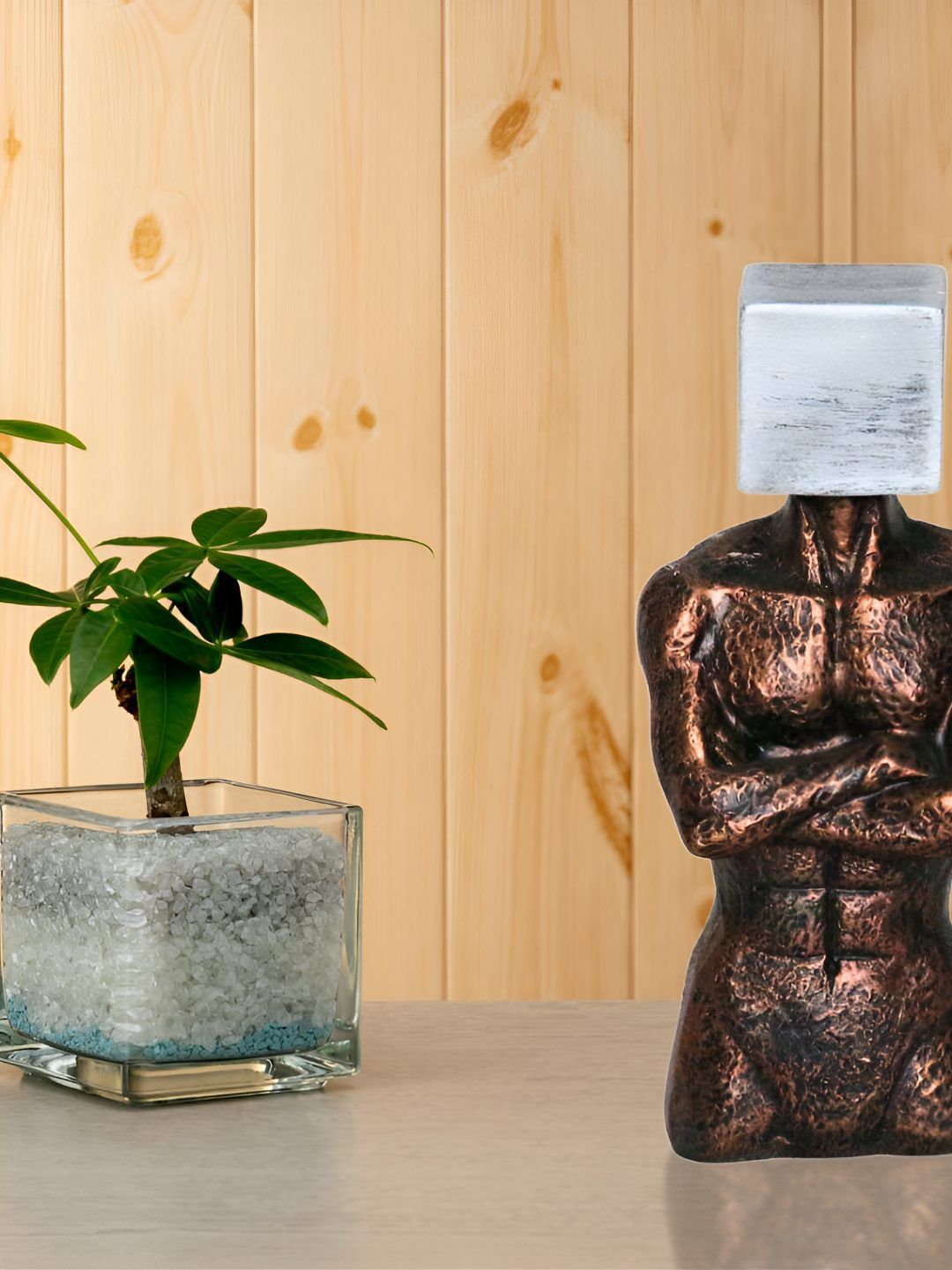 BECKON VENTURE Copper Polyresin Natural Living Room Medium Showpiece - 8.1 Inches