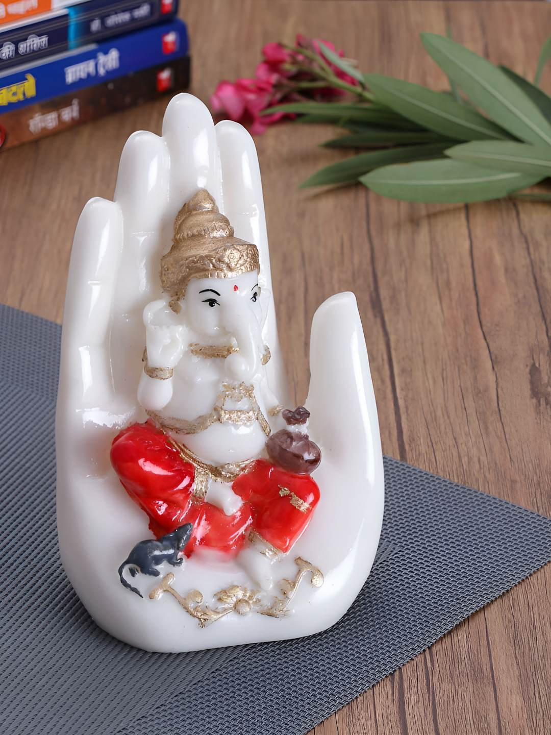 BECKON VENTURE Red Polyresin Natural Prayer Room Medium Showpiece - 5.9 Inches