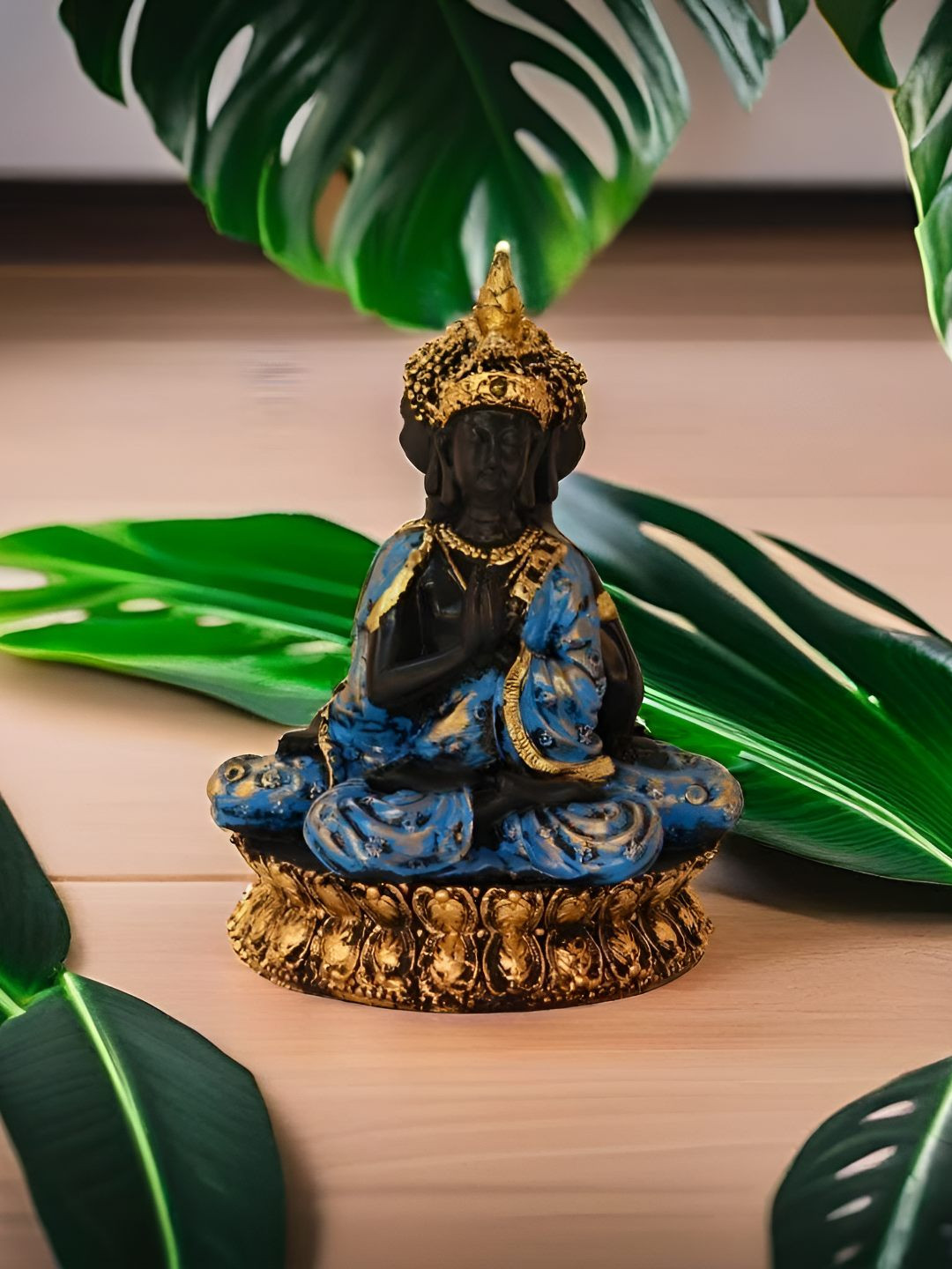 BECKON VENTURE Black Polyresin Natural Prayer Room Medium Showpiece - 13.6 Inches