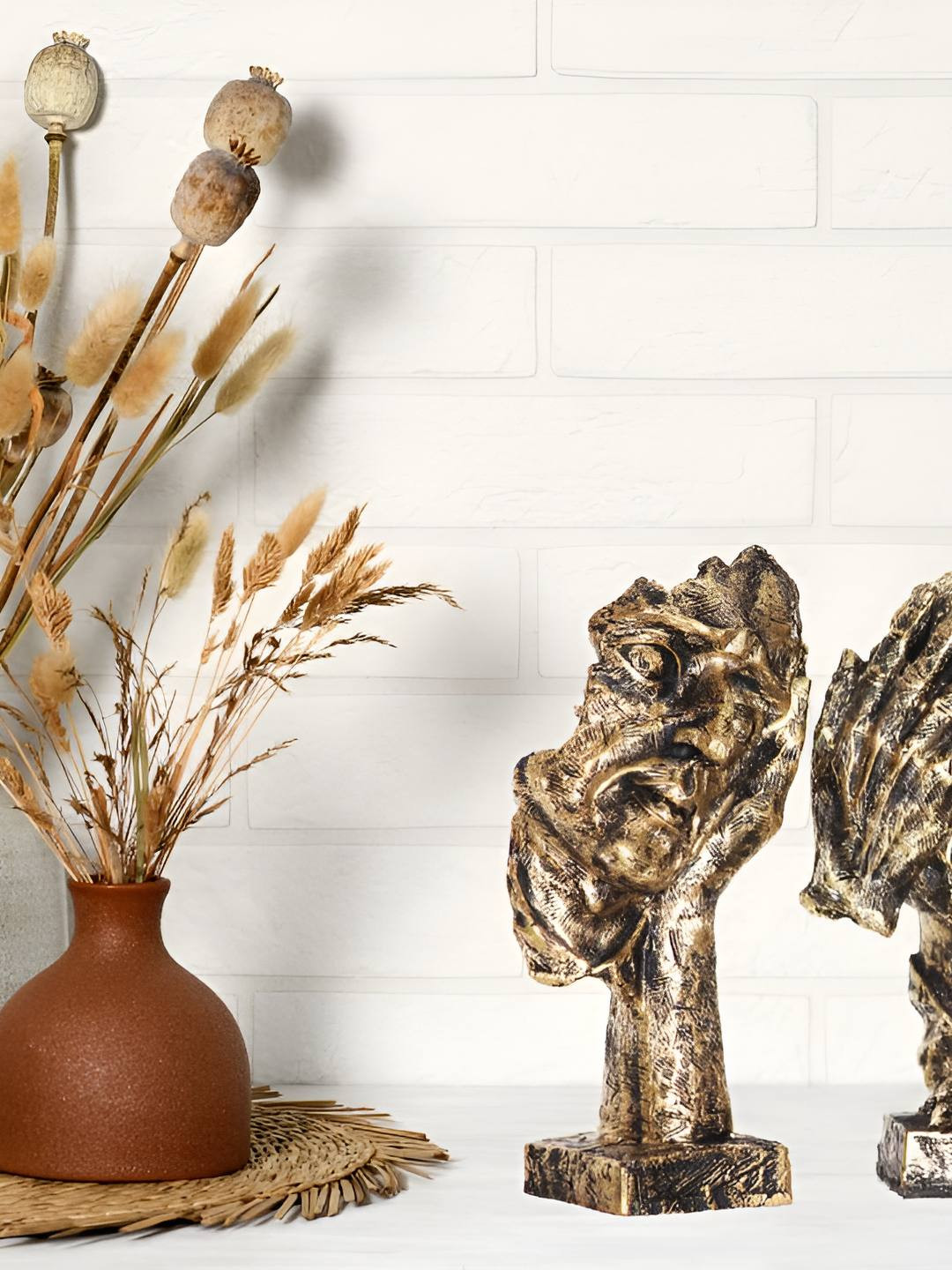 BECKON VENTURE Gold Polyresin Natural Living Room Set of 3 Large Showpieces - 6.3 Inches