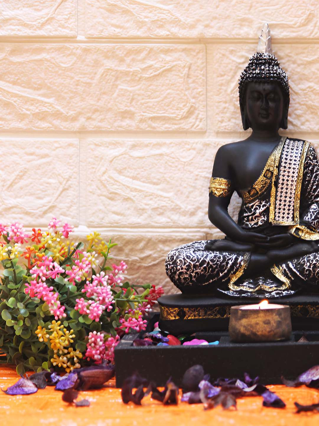 BECKON VENTURE Silver Polyresin Natural Prayer Room Set of 3 Large Showpieces - 11.2 Inches