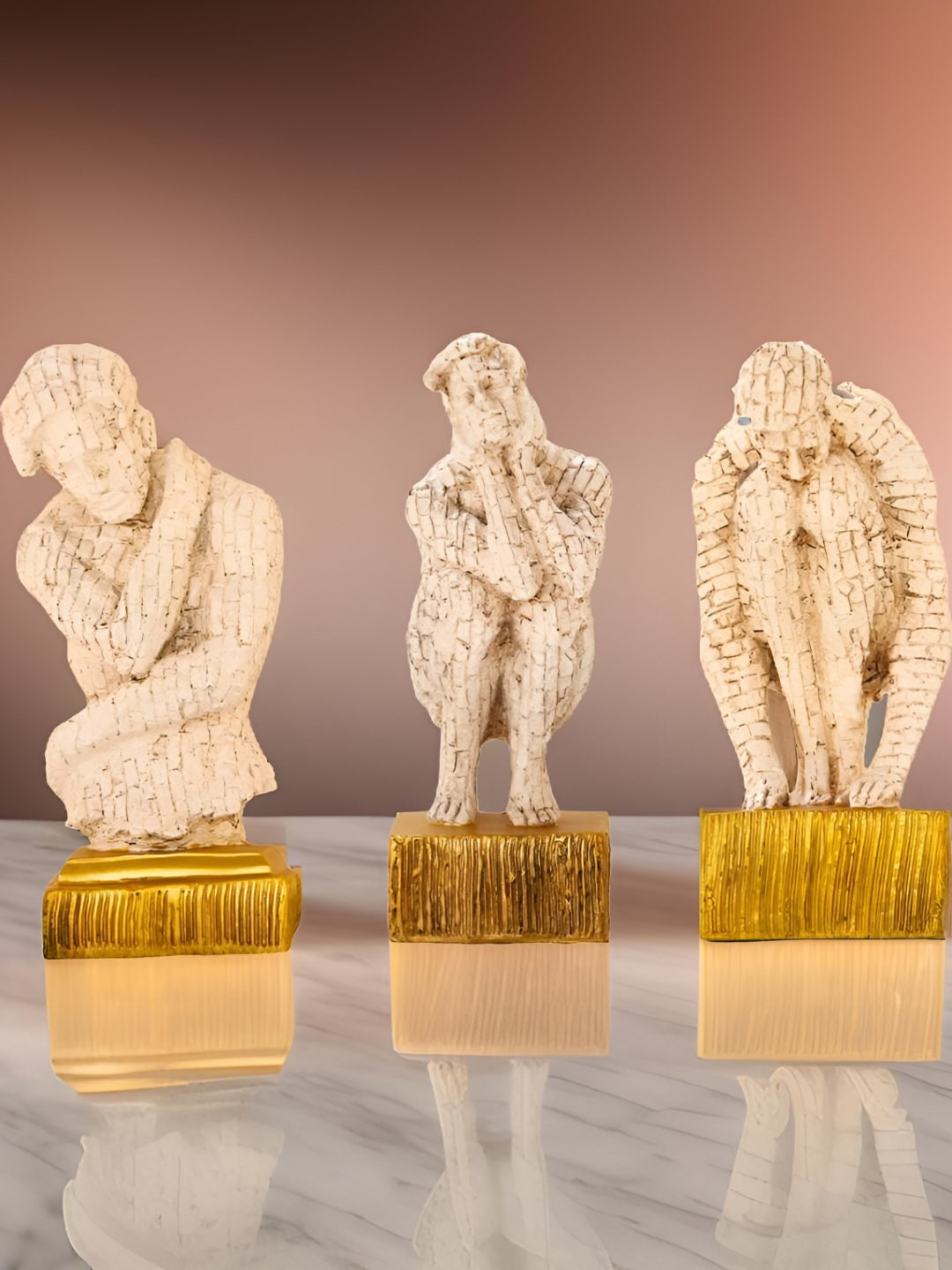 BECKON VENTURE Beige Polyresin Glossy Living Room Set of 3 Medium Showpieces - 13 Inches