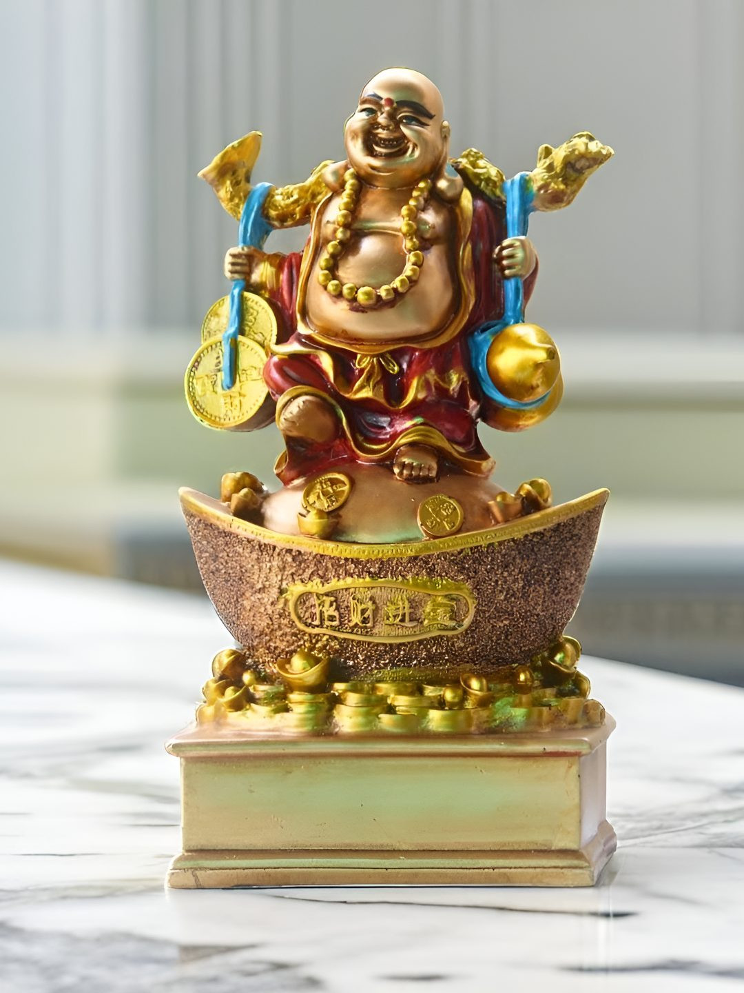 BECKON VENTURE Gold Polyresin Natural Home Office Medium Showpiece - 13.8 Inches