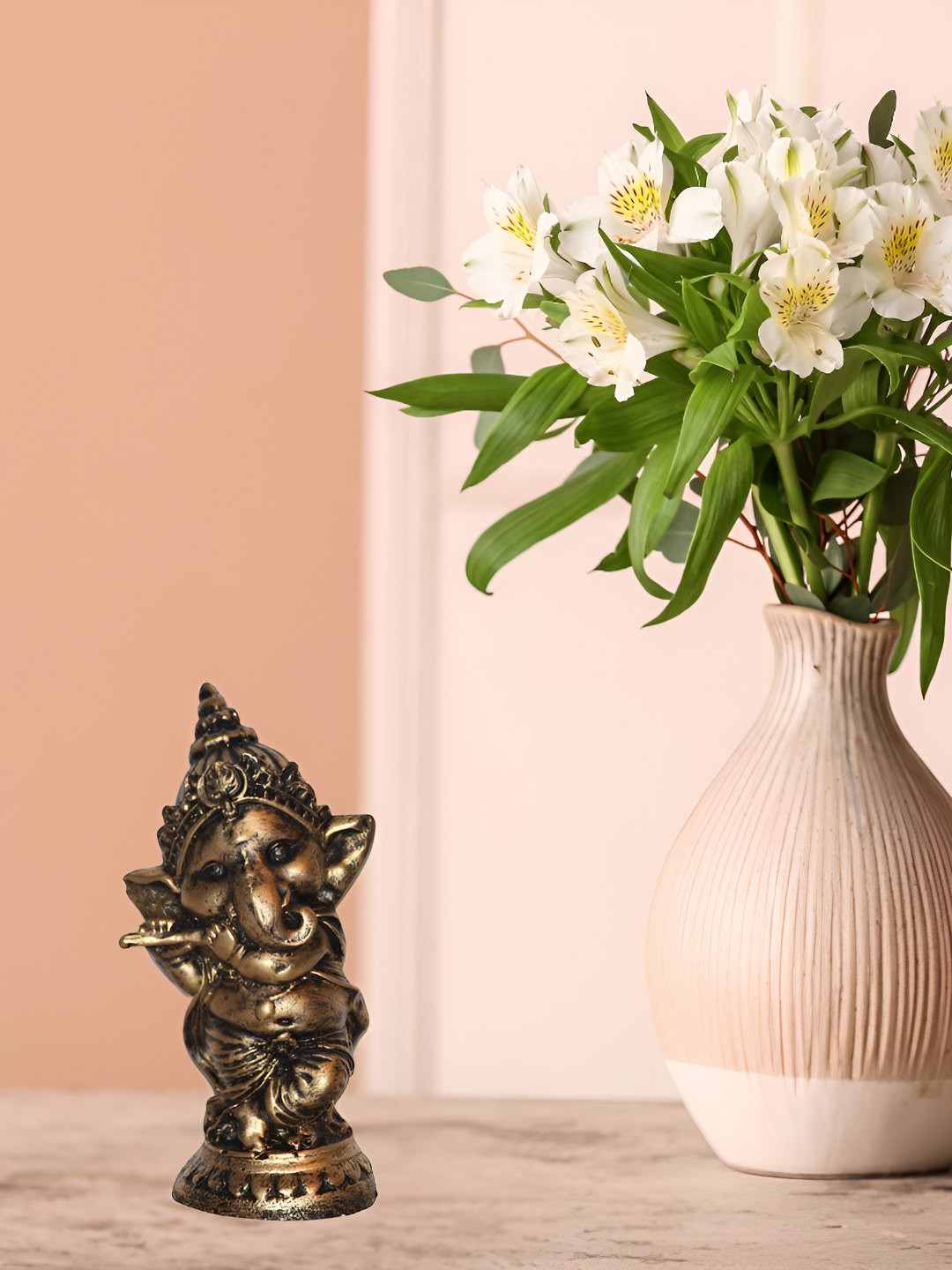 BECKON VENTURE Copper Polyresin Natural Prayer Room Medium Showpiece - 5.9 Inches