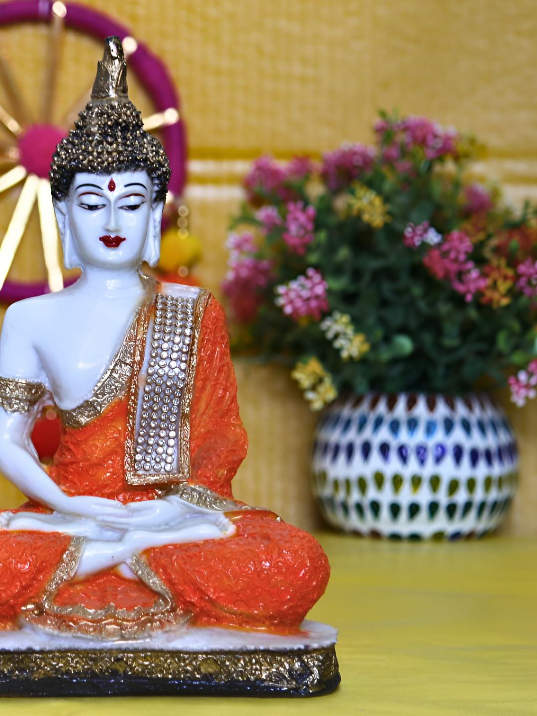 BECKON VENTURE Orange Polyresin Glossy Living Room Small Showpiece - 9.6 Inches