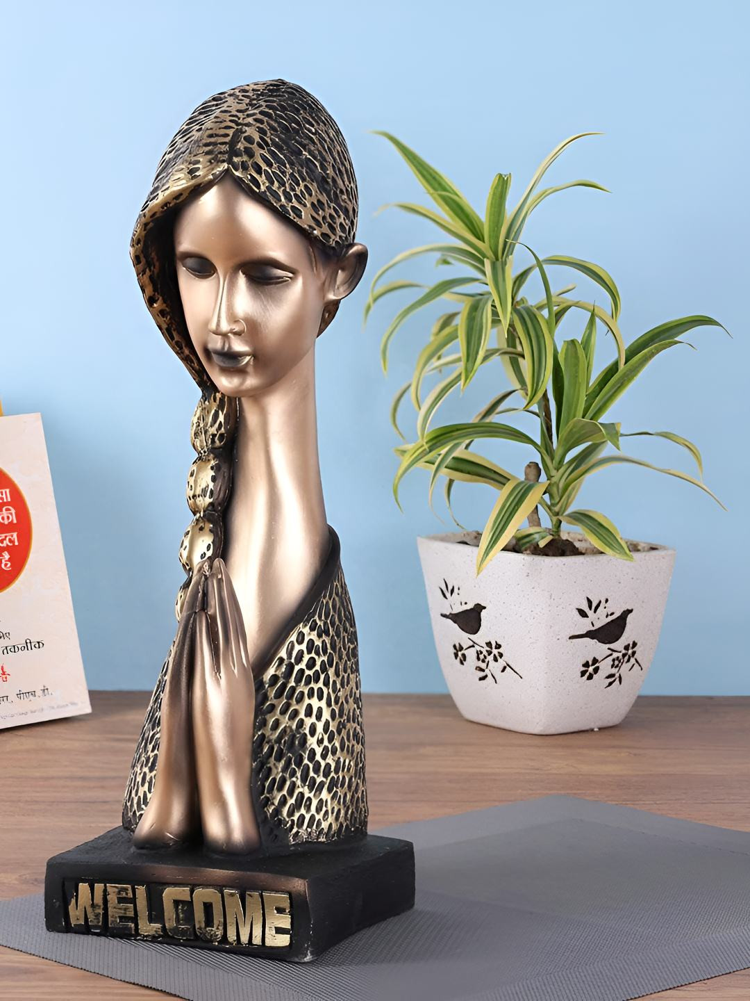 BECKON VENTURE Gold Polyresin Natural Living Room Medium Showpiece - 15 Inches
